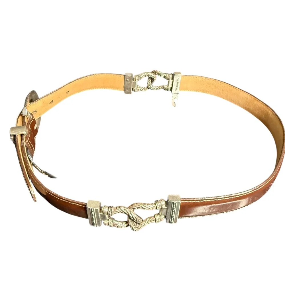 Brighton Brown Leather Belt Silver‎ Detailed Buckle Womens Size M 22309
